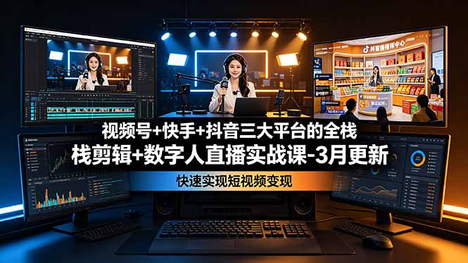 (19146期)视频号+快手+抖音三大平台的全栈剪辑+数字人直播实战课-3月更新:快速实现短视频变现-宇文网创