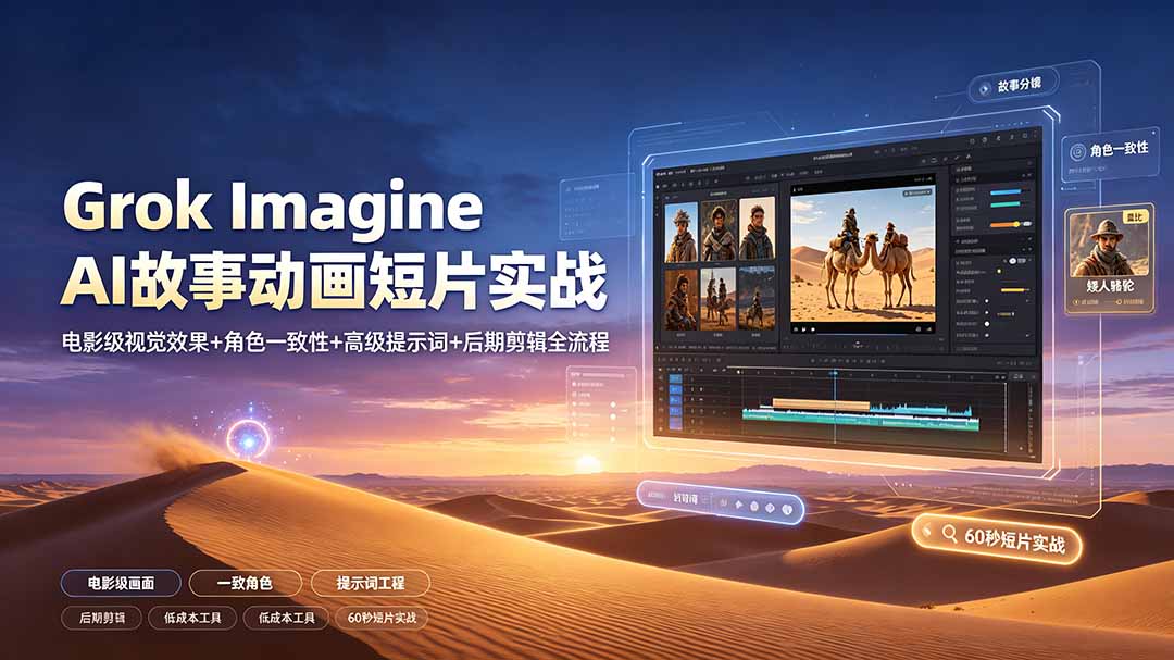 （19305期）Grok Imagine AI故事动画短片实战：电影级视觉效果+角色一致性+高级提示词+后期剪辑全流程-宇文网创