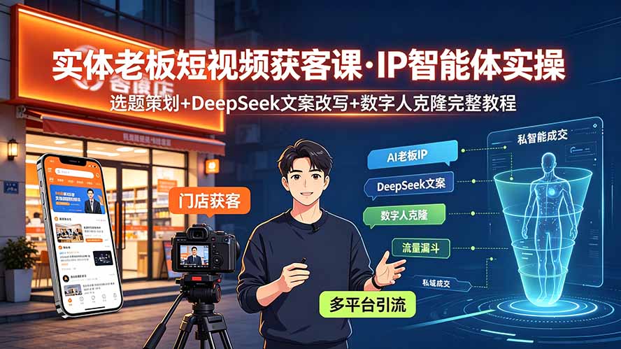 （19260期）实体老板短视频获客课·IP智能体实操｜选题策划+DeepSeek文案改写+数字人克隆完整教程-宇文网创