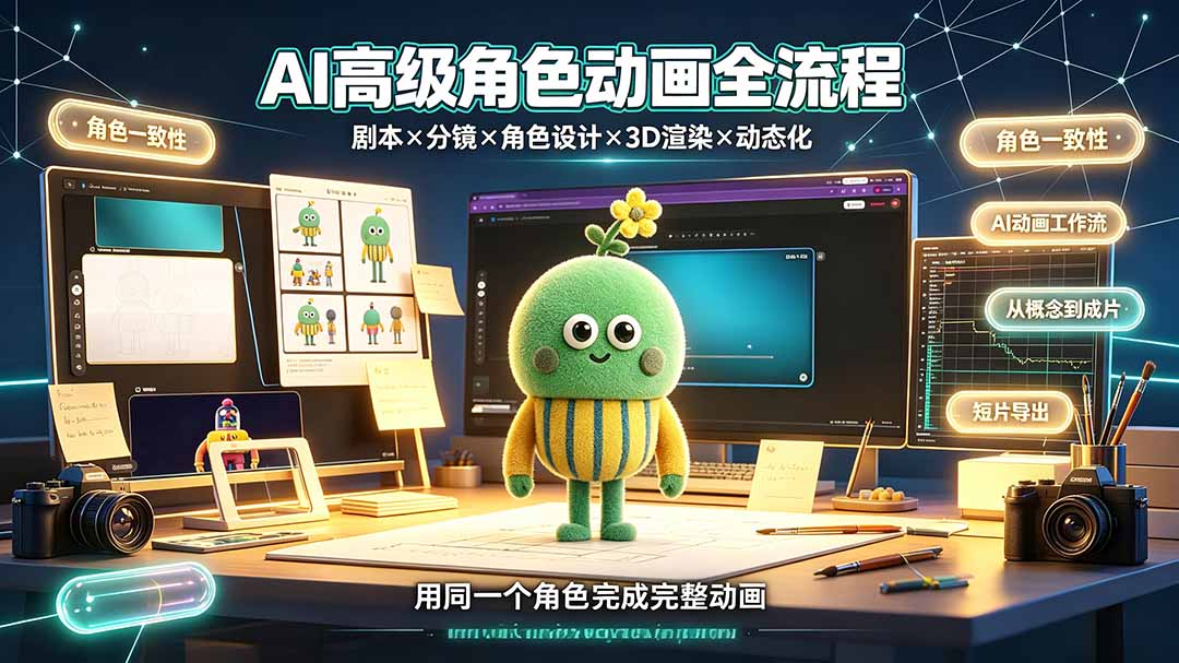 （19304期）AI高级角色动画全流程：剧本×分镜×角色设计×3D渲染×动态化，从概念到成片一站式教学-宇文网创