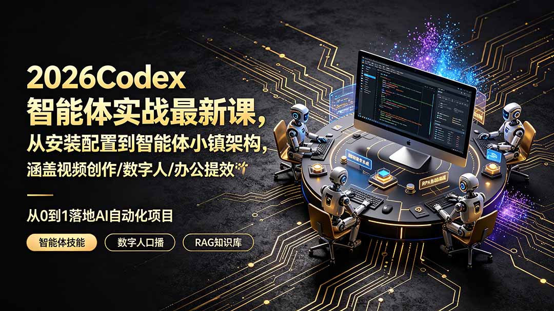 (19237期)2026Codex智能体实战最新课,从安装配置到智能体小镇架构,涵盖视频创作/数字人/办公提效全技能-宇文网创