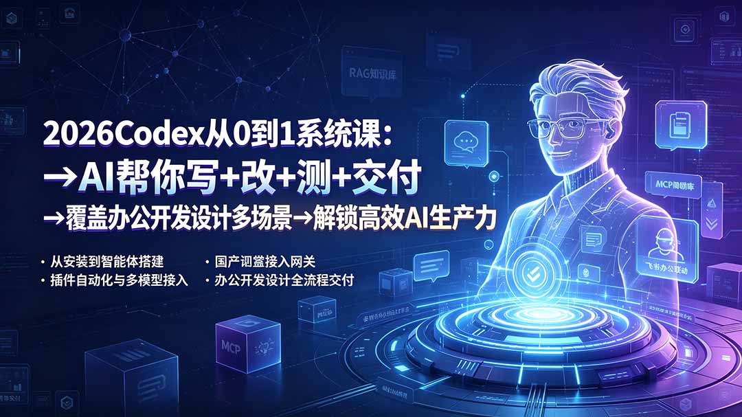 (19461期)2026Codex从0到1系统课:→AI帮你写+改+测+交付→覆盖办公开发设计多场景→解锁高效AI生产力-宇文网创