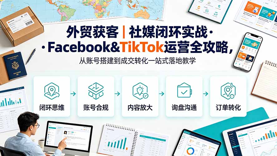 （19526期）外贸获客｜社媒闭环实战·Facebook&TikTok运营全攻略，从账号搭建到成交转化一站式落地教学-宇文网创