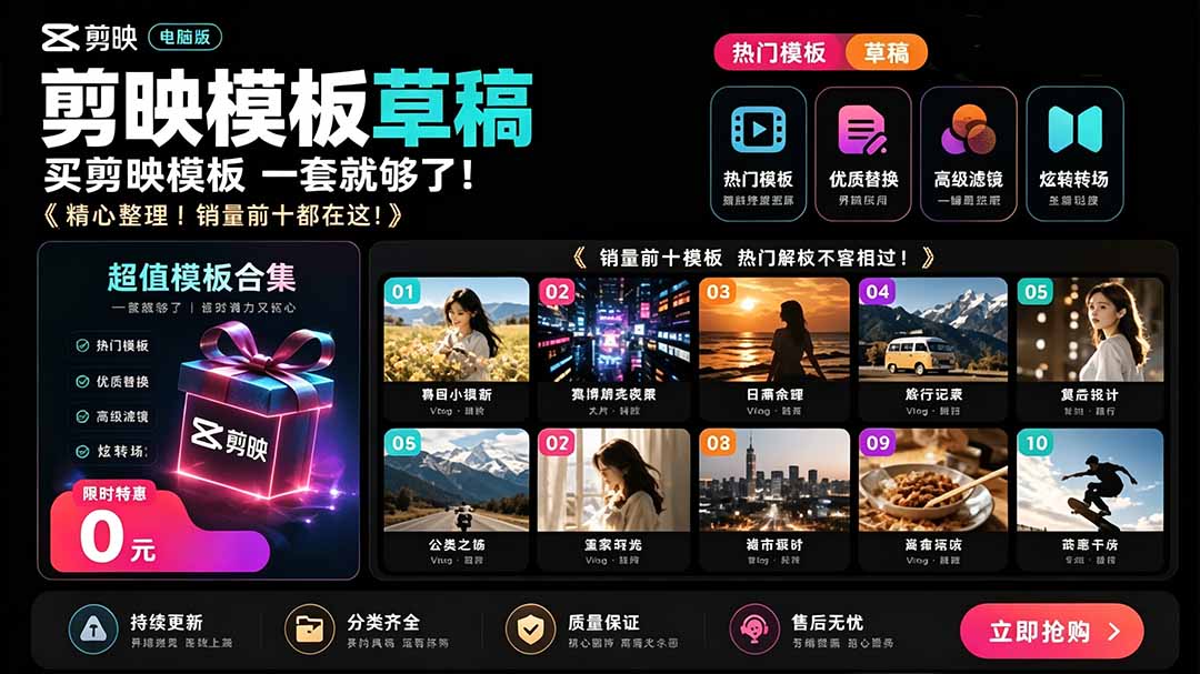 (19408期)1500+套剪映模板素材,超级超级无敌剪映剪辑模板合集包!附带预览图,全免费,撑爆你的网盘内存-宇文网创