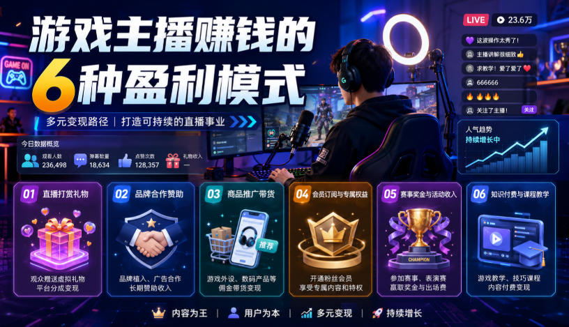 付费文章:游戏主播賺钱的6种盈利模式-宇文网创