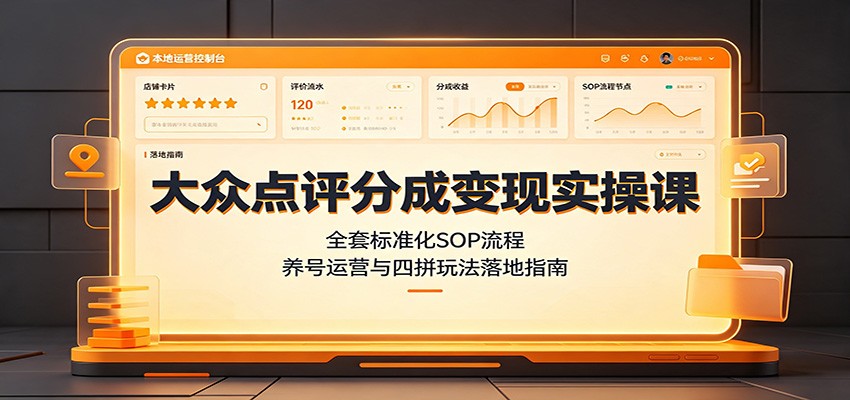 大众点评分成变现实操课:全套标准化SOP流程,养号运营与四拼玩法落地指南-宇文网创