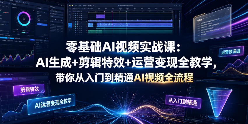 零基础AI视频实战课:AI生成+剪辑特效+运营变现全教学,带你从入门到精通AI视频全流程-宇文网创