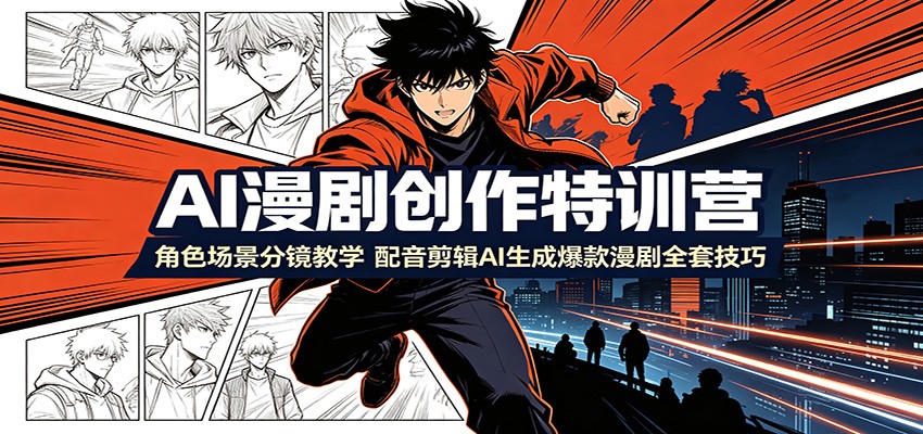 AI漫剧创作特训营:角色场景分镜教学,配音剪辑AI生成爆款漫剧全套技巧-宇文网创