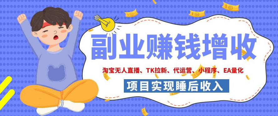 2026年多个真实落地副业项目,手把手带你搭建被动收入管道(淘宝无人直播、海外TK拉新、CSGO饰品交易、去水印小程序等)【揭秘】-宇文网创