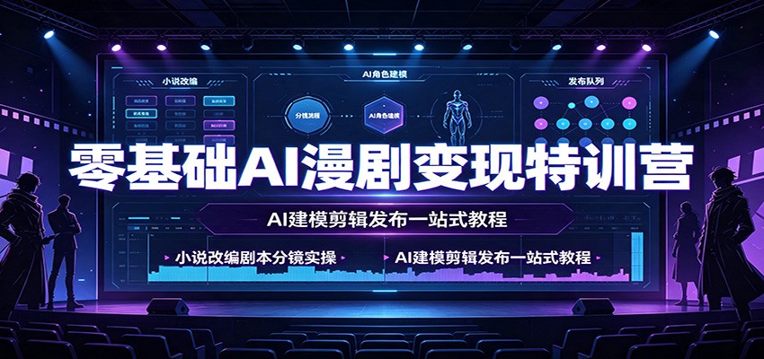零基础AI漫剧变现特训营：小说改编剧本分镜实操，AI建模剪辑发布一站式教程-宇文网创