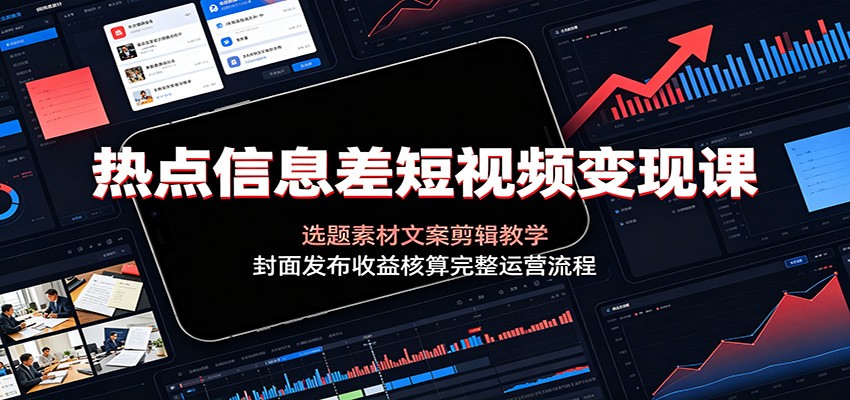 热点信息差短视频变现课：选题素材文案剪辑教学，封面发布收益核算完整运营流程-宇文网创