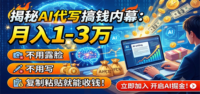 揭秘AI代写搞钱内幕:月入1-3万,不用露脸不用写,复制粘贴就能收钱!-宇文网创