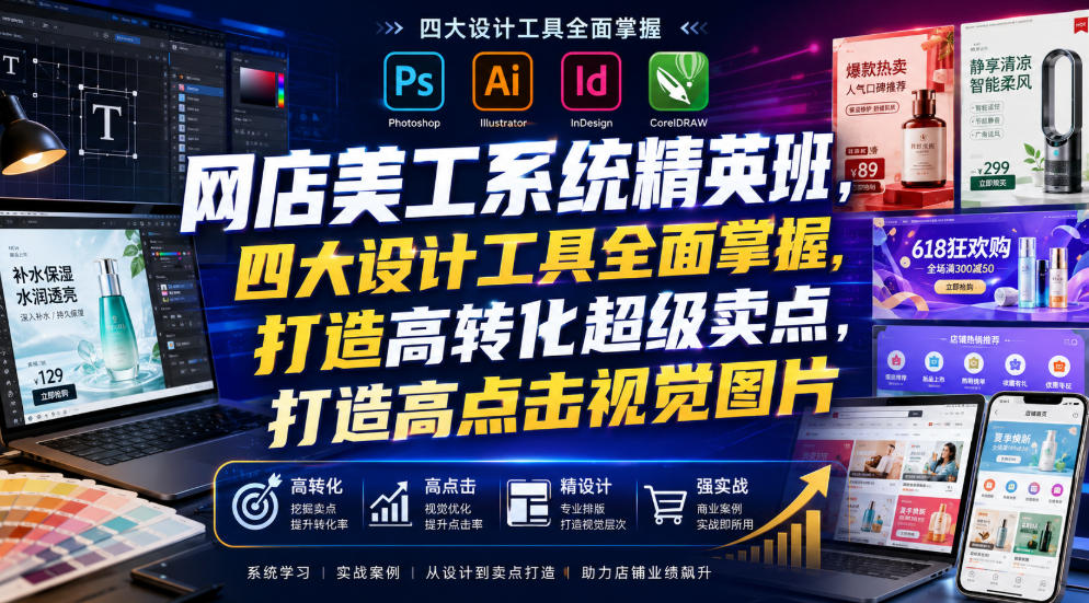 网店美工系统精英班，四大设计工具全面掌握，打造高转化超级卖点，打造高点击视觉图片（2026年7月）-宇文网创