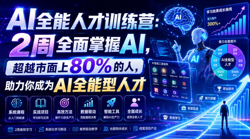 AI全能人才训练营：2周全面掌握AI，超越市面上80%的人，助力你成为AI全能型人才-宇文网创