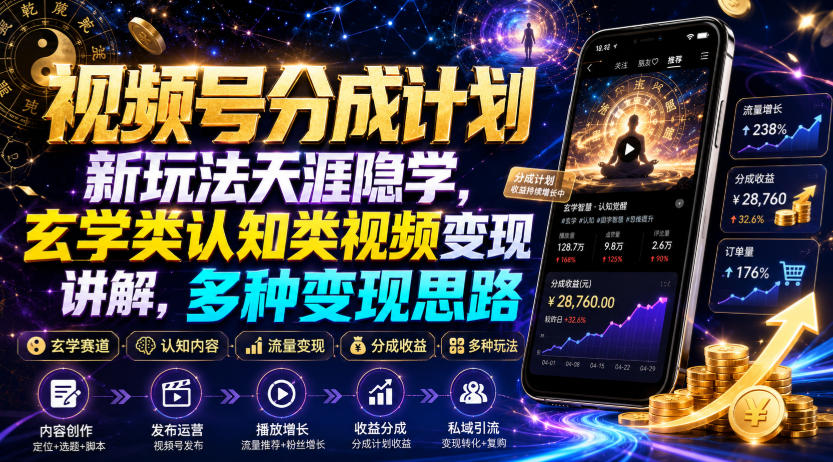 视频号分成计划新玩法天涯隐学,玄学类认知类视频变现讲解,多种变现思路-宇文网创
