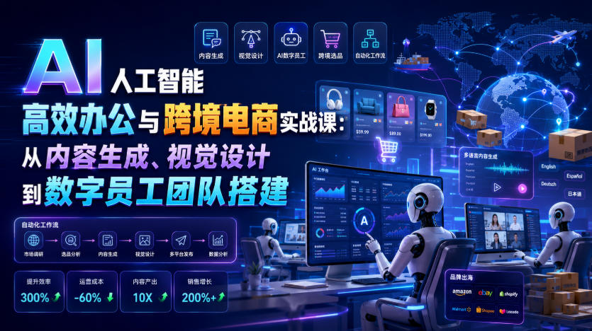 AI人工智能高效办公与跨境电商实战课：从内容生成、视觉设计到数字员工团队搭建-宇文网创
