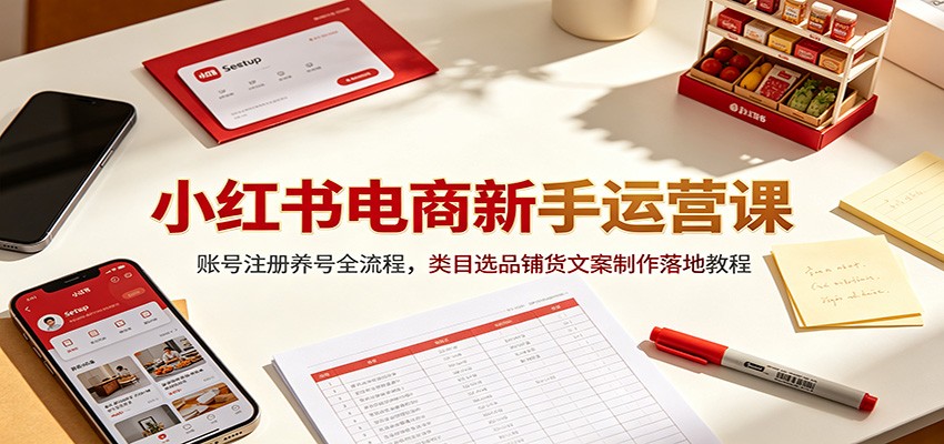 小红书电商新手运营课：账号注册养号全流程，类目选品铺货文案制作落地教程-宇文网创