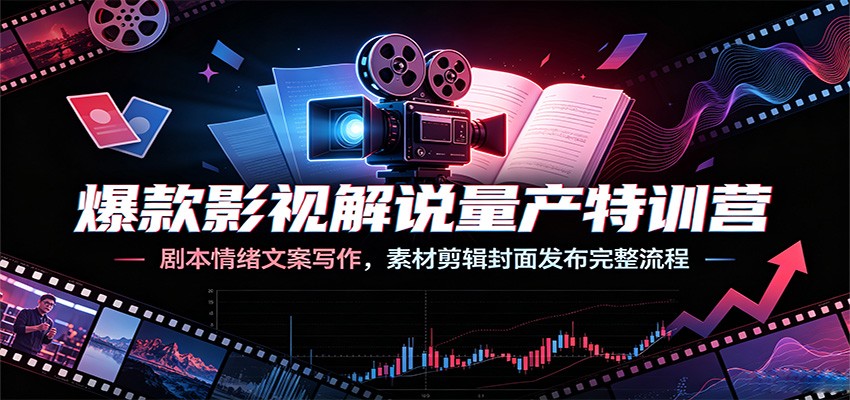 爆款影视解说量产特训营：剧本情绪文案写作，素材剪辑封面发布完整流程-宇文网创