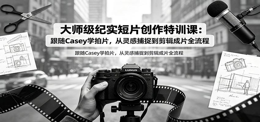 大师级纪实短片创作特训课:跟随Casey学拍片,从灵感捕捉到剪辑成片全流程-宇文网创