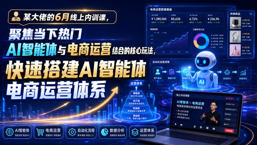 某大佬的6月线上内训课，聚焦当下热门AI智能体与电商运营结合的核心玩法，快速搭建AI智能体电商运营体系-宇文网创