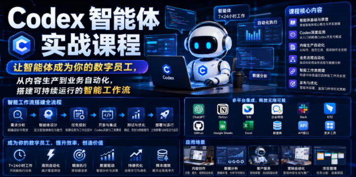 Codex智能体实战课程,让智能体成为你的数字员工,从内容生产到业务自动化,搭建可持续运行的智能工作流-宇文网创