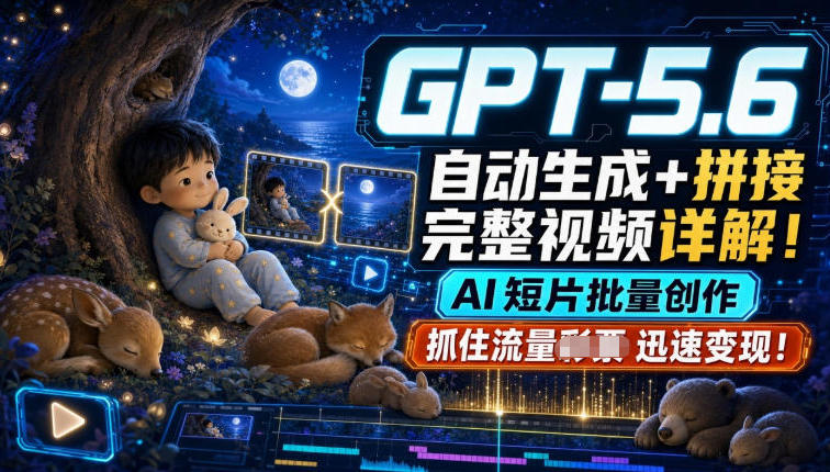 GPT-5.6自动生成+拼接完整视频详解,AI短片批量创作,抓住流量迅速变现!-宇文网创