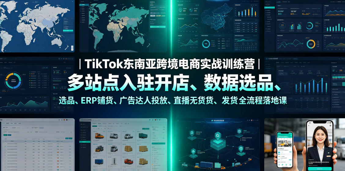 TikTok东南亚跨境电商实战训练营|多站点入驻开店、数据选品、ERP铺货、广告达人投放、直播无货源发货全流程落地课-宇文网创