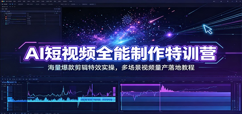 AI短视频全能制作特训营：海量爆款剪辑特效实操，多场景视频量产落地教程-宇文网创