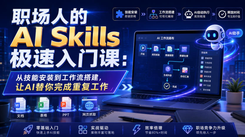 职场人的AI Skills极速入门课：从技能安装到工作流搭建，让AI替你完成重复工作-宇文网创