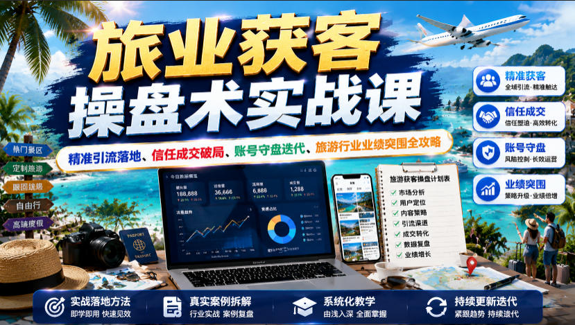 旅业获客操盘术实战课｜精准引流落地、信任成交破局、账号守盘迭代、旅游行业业绩突围全攻略-宇文网创