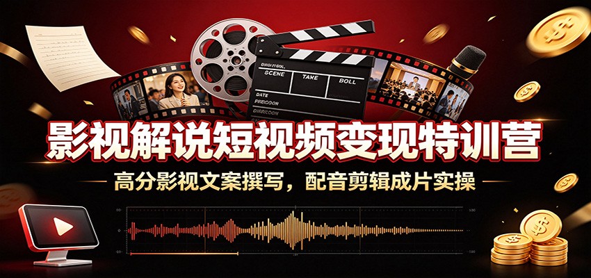 影视解说短视频变现特训营：高分影视文案撰写，配音剪辑成片实操-宇文网创