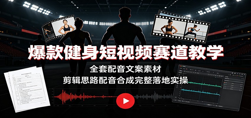 爆款健身短视频赛道教学:全套配音文案素材,剪辑思路配音合成完整落地实操-宇文网创