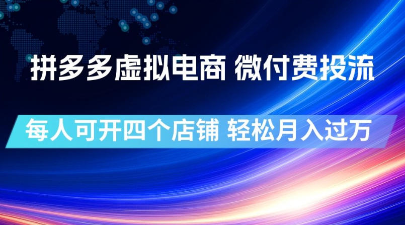 拼多多虚拟电商,微付费投流玩法,每人可开四个店,轻松月入过1W【揭秘】-宇文网创