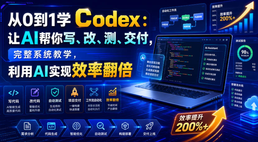从0到1学Codex:让AI帮你写、改、测、交付,完整系统教学,利用AI实现效率翻倍-宇文网创