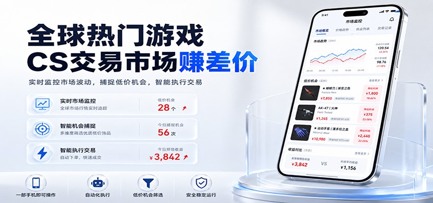 全球热门游戏CS交易市场赚差价,一个账号一部手机即可稳定运行,月入过万-宇文网创