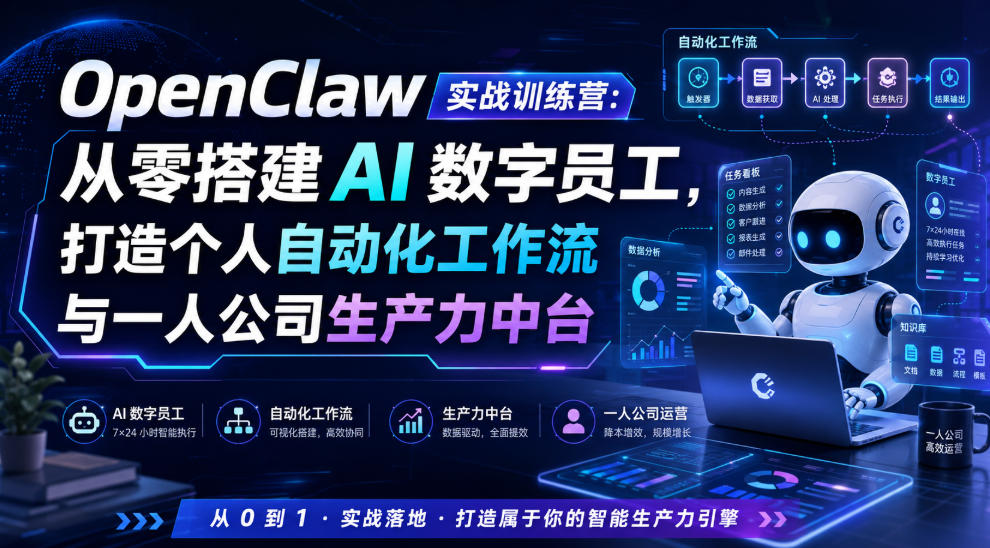 OpenClaw实战训练营：从零搭建AI数字员工，打造个人自动化工作流与一人公司生产力中台-宇文网创