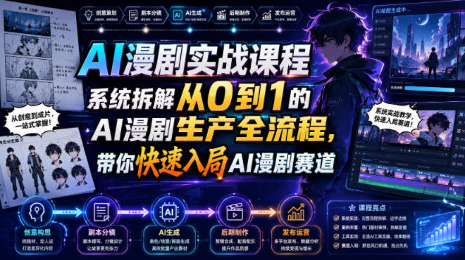 AI漫剧实战课程,系统拆解从0到1的AI漫剧生产全流程,带你快速入局AI漫剧赛道-宇文网创