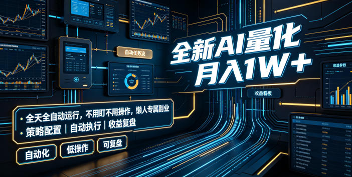 全新AI量化月入1W+,全天全自动运行,不用盯不用操作,懒人专属副业!【揭秘】-宇文网创