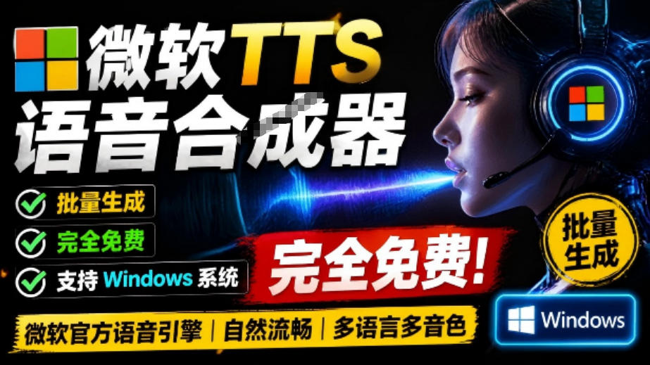微软TTS免费语音配音生成器，完全免费，支持多语音、多音色选择，Windows系统专用TTS语音合成器-宇文网创