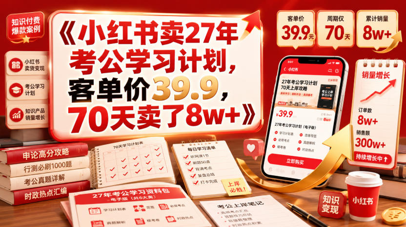 小红书卖27年考公学习计划，客单价39.9，70天卖了8w+！-宇文网创