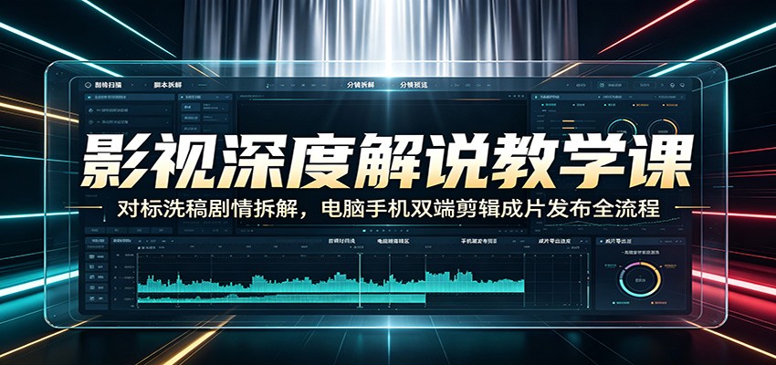 影视深度解说教学课:对标洗稿剧情拆解,电脑手机双端剪辑成片发布全流程-宇文网创