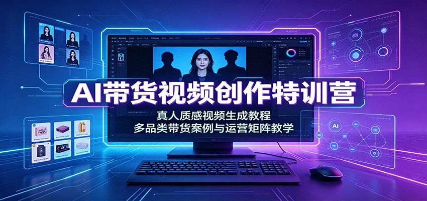 AI带货视频创作特训营：真人质感视频生成教程，多品类带货案例与运营矩阵教学-宇文网创
