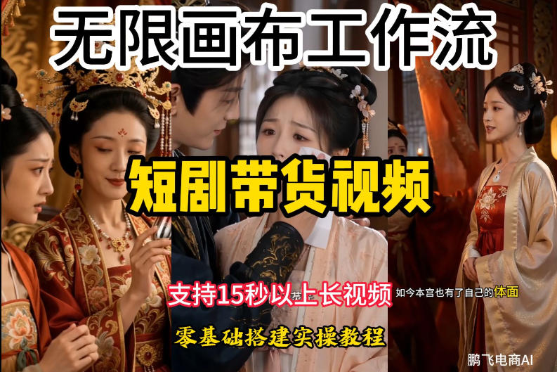 无限画布工作流制作短剧带货视频支持制作15秒以上视频,实操搭建教学,看完教程小白也能轻松搭建-宇文网创