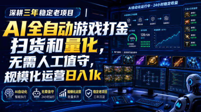AI全自动游戏打金扫货和量化，规模化运营日入1k，深耕三年稳定老项目！-宇文网创