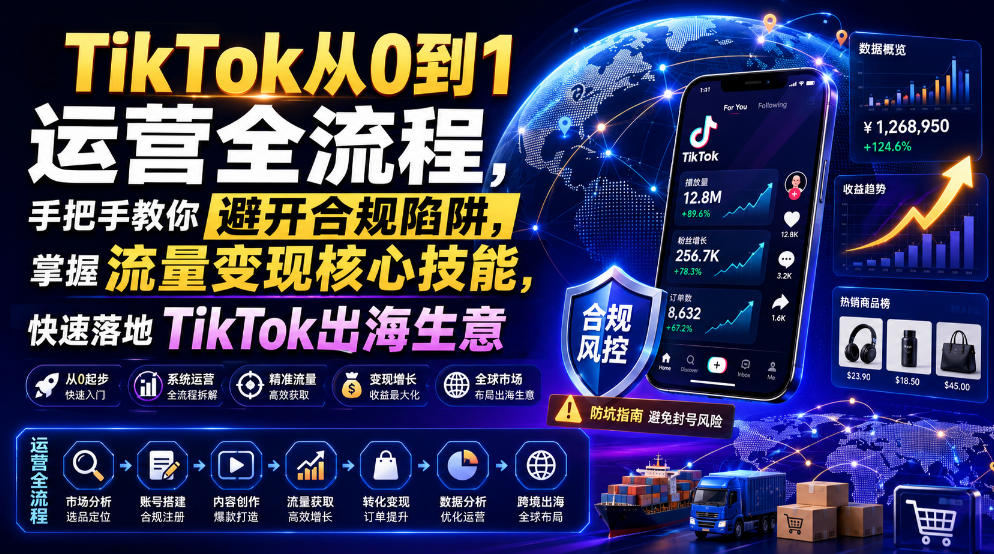 TikTok从0到1运营全流程，手把手教你避开合规陷阱，掌握流量变现核心技能，快速落地TikTok出海生意（更新7月）-宇文网创
