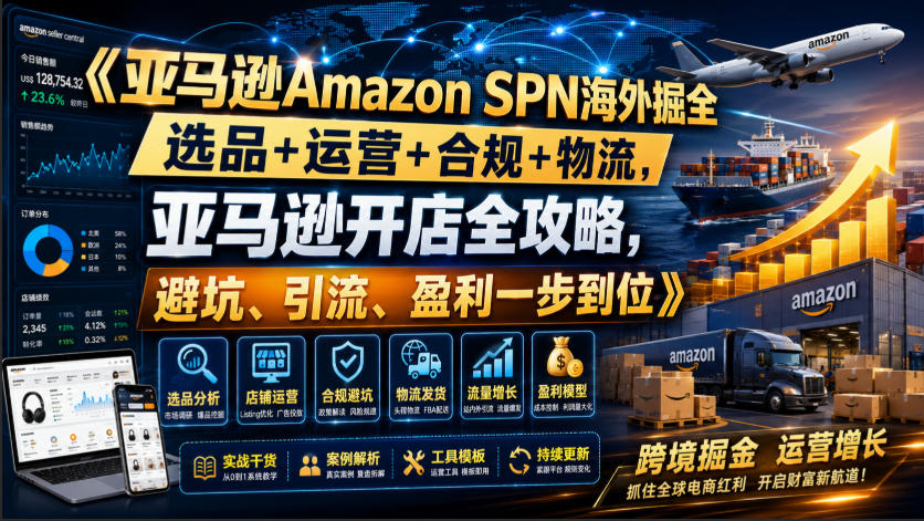 亚马逊Amazon SPN海外掘全,选品+运营+合规+物流,亚马逊开店全攻略,避坑、引流、盈利一步到位-宇文网创