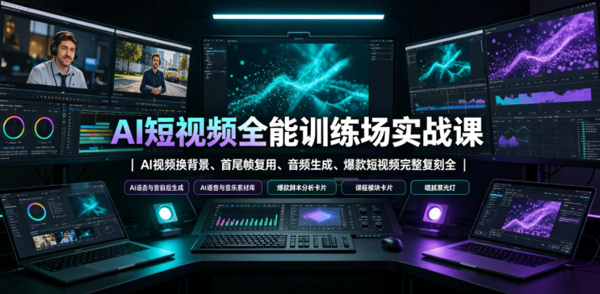 AI短视频全能训练场实战课|AI视频换背景、首尾帧复用、音频生成、爆款短视频完整复刻全套实操教学-宇文网创