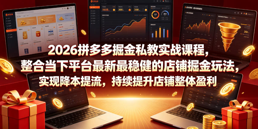 2026拼多多掘金私教实战课程,整合当下平台最新最稳健的店铺掘金玩法,实现降本提流,持续提升店铺整体盈利-宇文网创