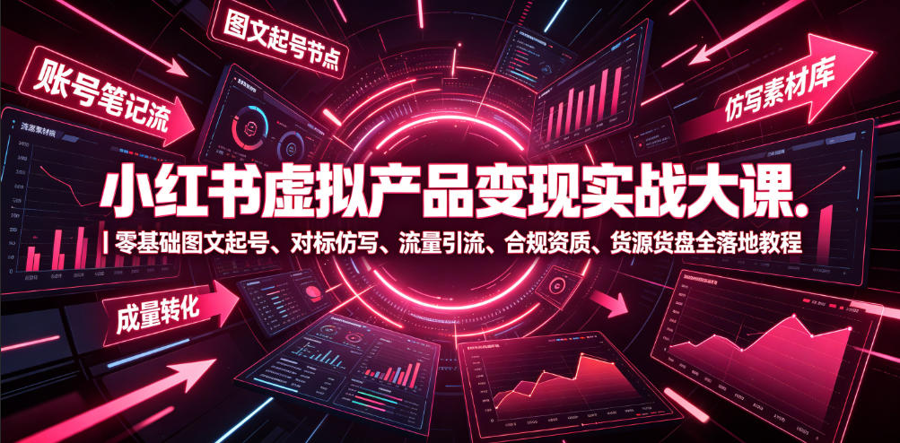 小红书虚拟产品变现实战大课|零基础图文起号、对标仿写、流量引流、合规资质、货源货盘全落地教程-宇文网创