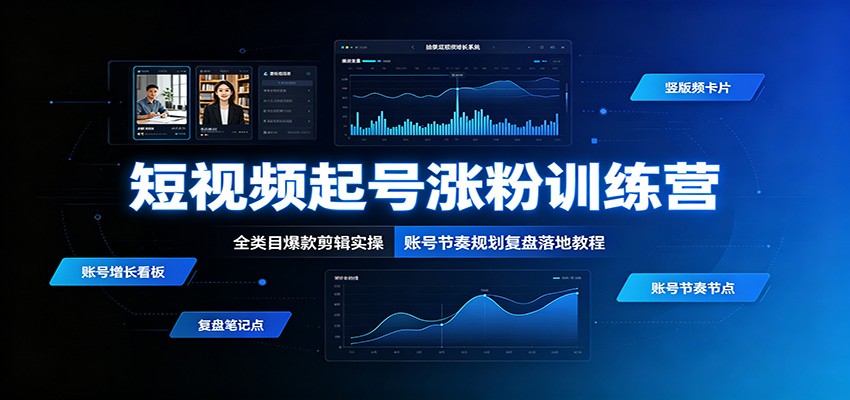 短视频起号涨粉训练营:全类目爆款剪辑实操,账号节奏规划复盘落地教程-宇文网创